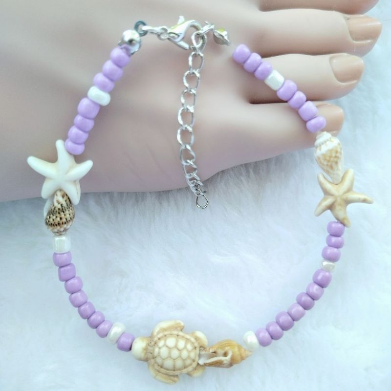 New Creative Bohemian Ocean Style Turtle Starfish Conch Seed Bead Strand Beach Anklet_voghion.com