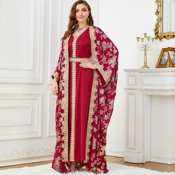Elegant Middle Eastern Two-Piece Abaya Dress With Long Robe & Scarf – Flowy Maxi Dress For Women, Modest Islamic Fashion In Red, Apricot, Light Blue_voghion.com