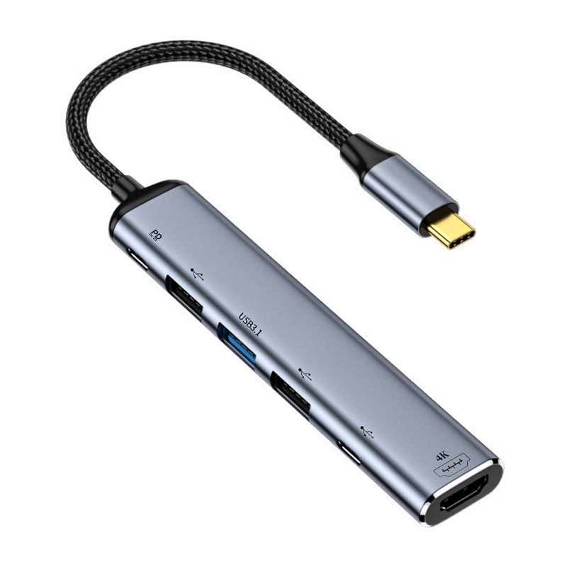 6 in 1 USB-C/Type-C to HDMI+USB 3.1+Dual USB 2.0+Dual USB-C/Type-C Interface Multifunctional Adapter_voghion.com