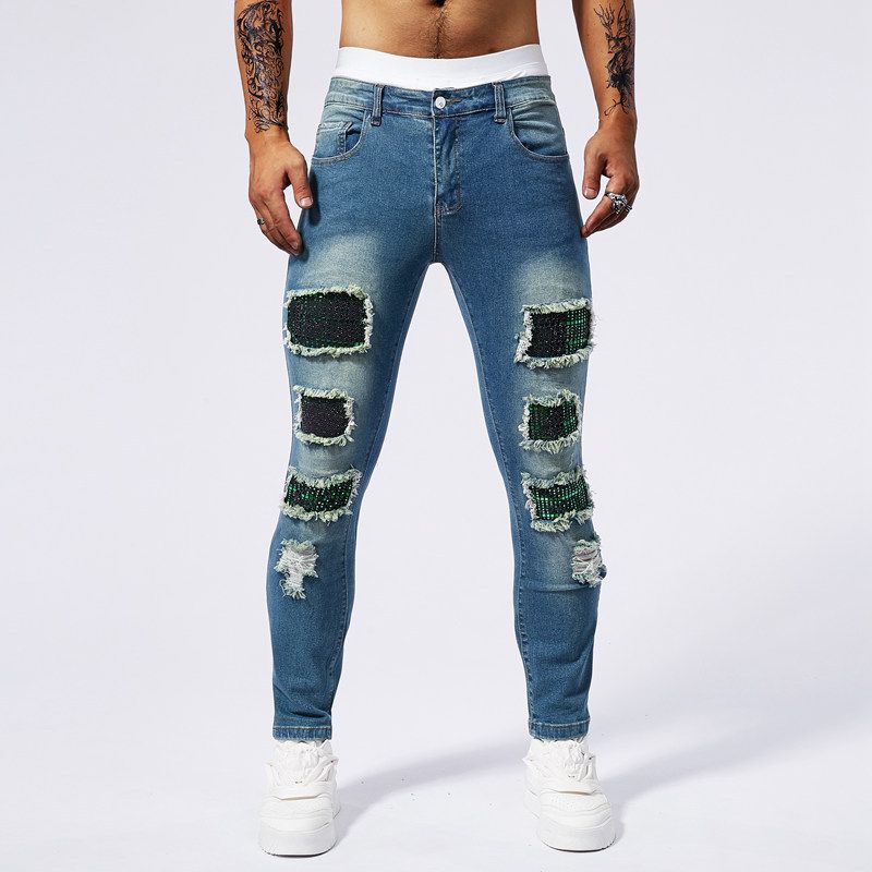 Men's Clothing Elastic Tight Ripped Slim Fit Skinny Jeans Casual Jeans_voghion.com