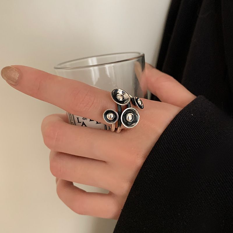 Anello vintage a forma di tromba coreana con striscia intrecciata, per donna, in argento puro tailandese, pesante, leggero e di lusso._voghion.com