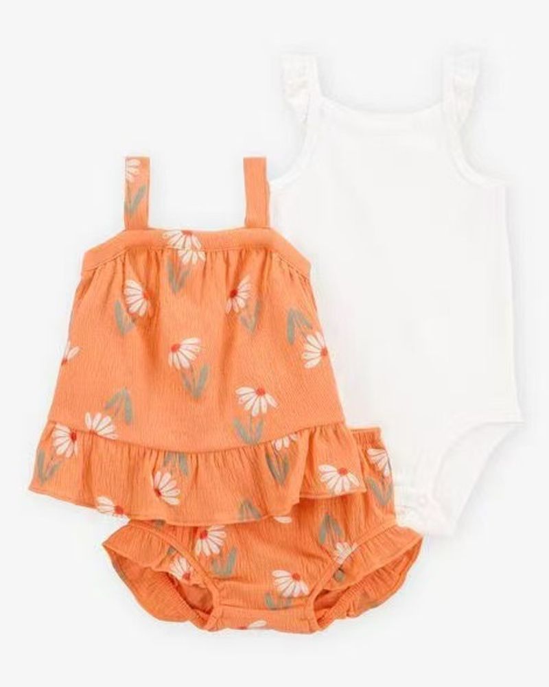 Baby Short Sleeved One Piece Clothes For Girls With Slings And Printed Short Sleeved Newborn Summer Thin Cute And Handsome Suit 3 Pieces_voghion.com