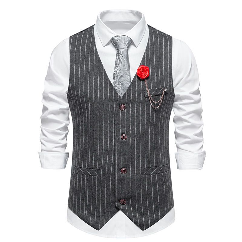 Herre vintage stribet vest Herre enkeltradet vest til forlovere_voghion.com
