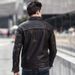 Men's motorcycle style with distressed washed leather jacket stand up collar and plush for men_voghion.com