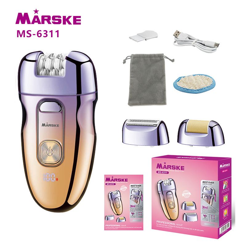 Dispositivo di epilazione elettrica 3 in 1 MARSKE per donna: epilatore indolore, lima per piedi e rifinitore per bikini, ricaricabile tramite USB, impermeabile_voghion.com