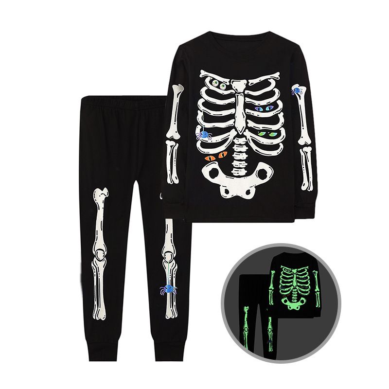 Im Dunkeln leuchtendes Halloween-Pyjama-Set für Kinder – Langarm und Hose, weiche Nachtwäsche aus Baumwolle für Jungen und Mädchen (3–8 Jahre)_voghion.com