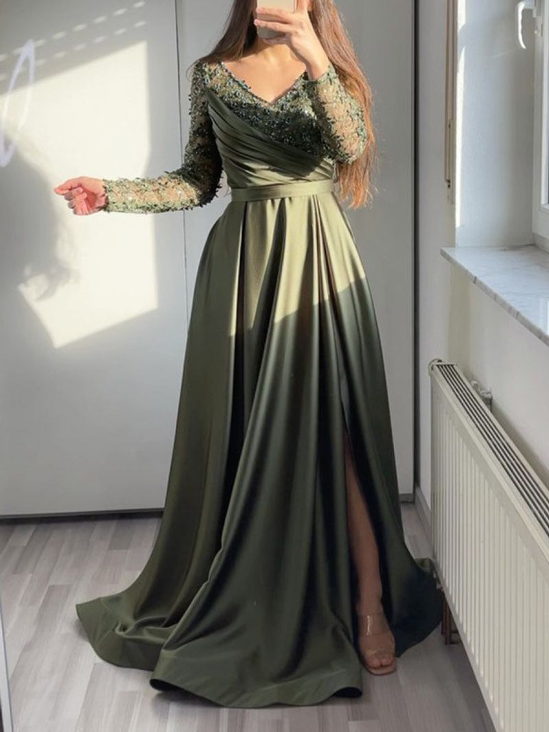 Women's Clothing chest wrapped ruffled red black green mid waist solid color temperament lace long skirt dress evening dress_voghion.com