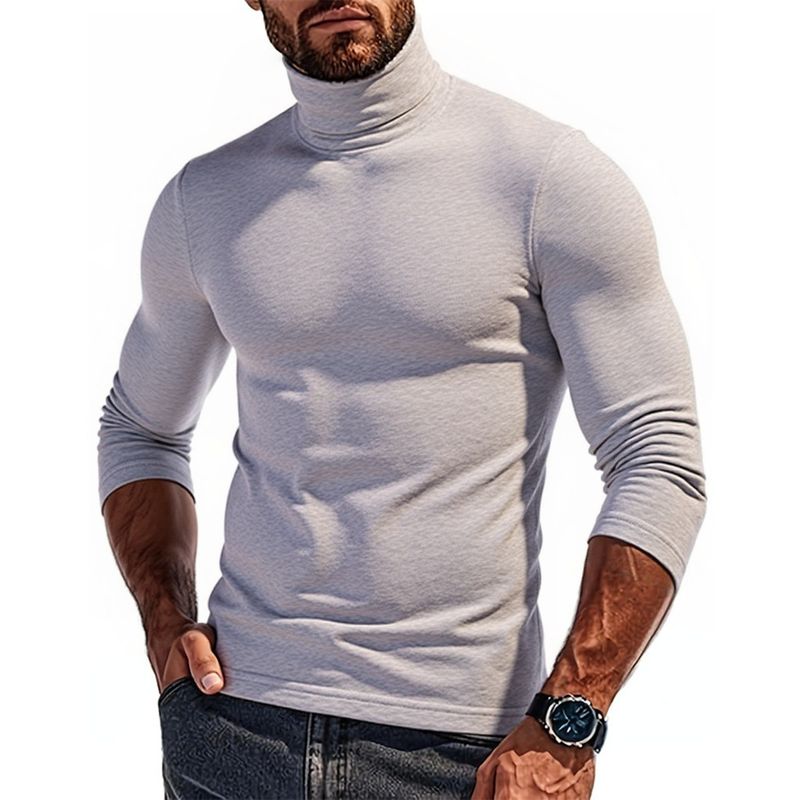 Maglietta termica a maniche lunghe in pile da uomo, vestibilità slim, collo alto (bianco, nero, blu navy, rosso vino, verde scuro, grigio chiaro, blu scuro)_voghion.com