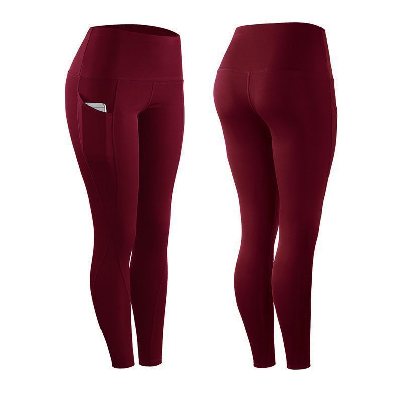 High Waist Yoga Pants With Pockets - High Stretch Running Leggings For Women, 7/8 Length Workout Tights,(Black, Wine Red, Navy, 12 Colors)_voghion.com