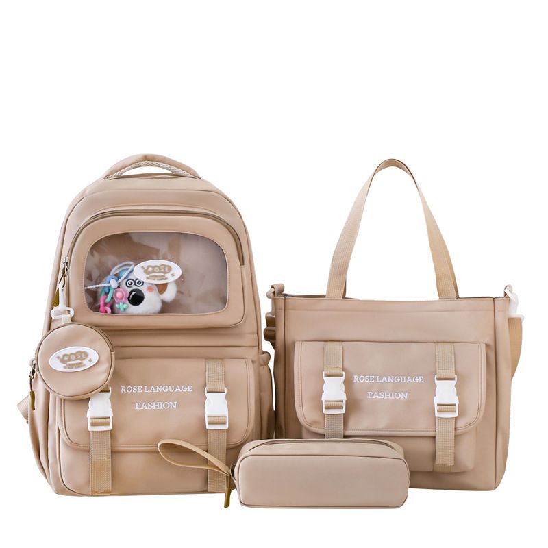 Kids Backpack Set - 3-Piece School Backpack For Boys & Girls, Lightweight Nylon Bookbag With Ergonomic Shoulder Straps, Cute Letter Print_voghion.com