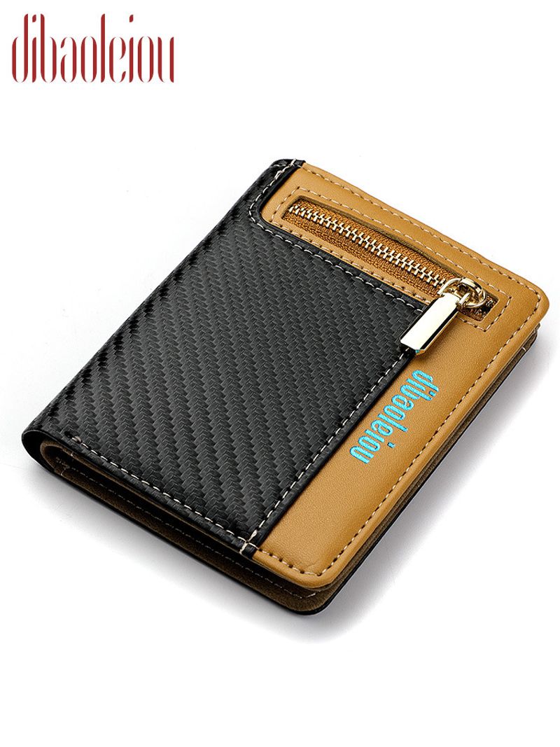 Carbon Fiber ID Men's Multi-Functional Card Holder Coin Zipper Vertical Wallet_voghion.com