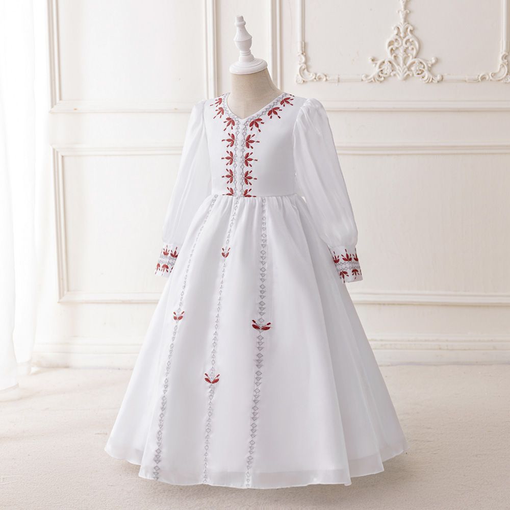 Mother & Kids New children's dress long sleeves floor length dress forged cloth embroidery girls dress fashion evening dress_voghion.com
