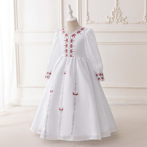 Mother & Kids New children's dress long sleeves floor length dress forged cloth embroidery girls dress fashion evening dress_voghion.com