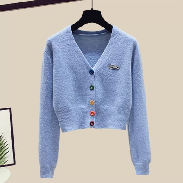 Slim-Fit Denim Jumpsuit Set With Oversized Sweater - Trendy Two-Piece Outfit For Petite Women In Blue, Green, Gray_voghion.com