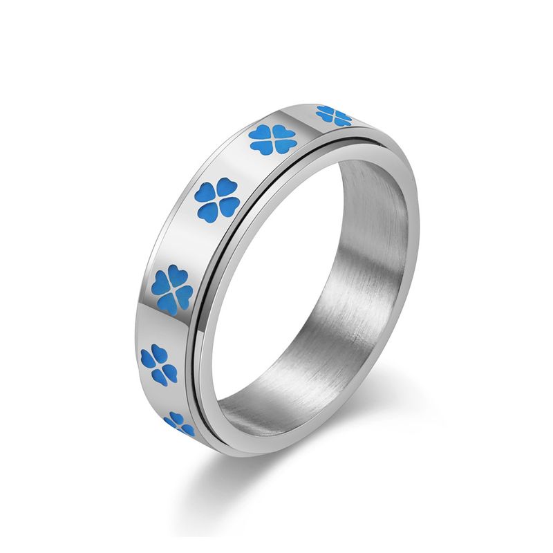 Glücksring aus vierblättrigem Kleeblatt, drehbar, Titanstahlring, Angstlinderung, Edelstahl, Glücksring, Weihnachtsgeschenk_voghion.com