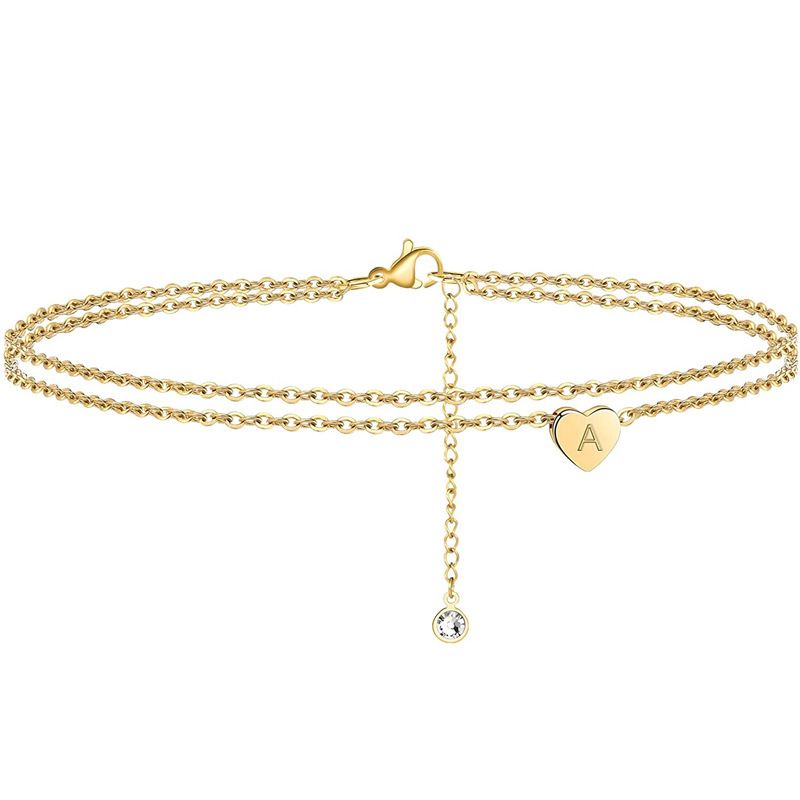 Fashion Women's Double Layer Heart Exquisite Layered Ankle Bracelet Letter Beach Jewelry Gift_voghion.com