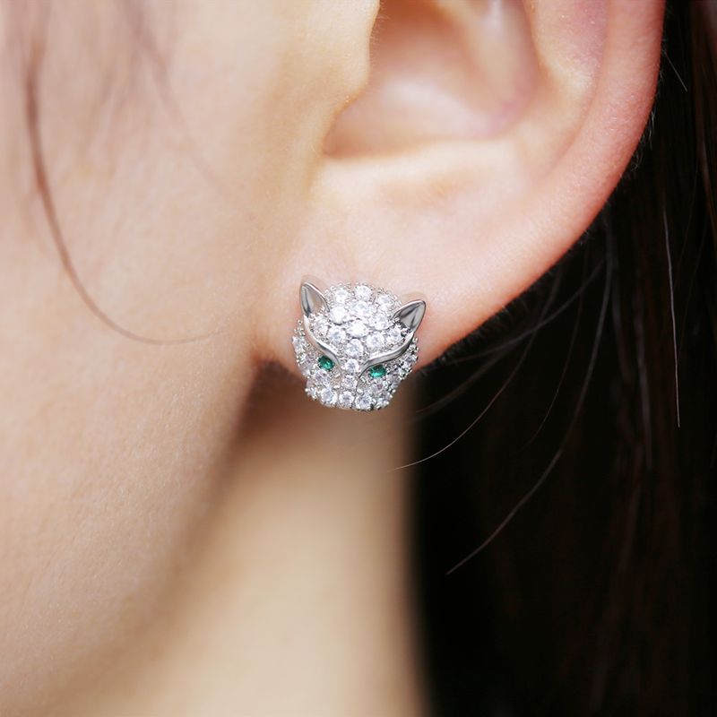 Cao Shi&#39;s nouveau style personnalité polyvalent diamant zircon léopard tête boucles d&#39;oreilles tempérament féminin Street clap boucles d&#39;oreilles_voghion.com
