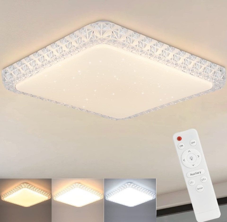 Glitzerlife Deckenlampe LED Deckenleuchte Wohnzimmer - 32W Schlafzimmerlampe Dimmbar Mit Fernbedienung 30CM Kristall Moderne Flurlampe Quadratisch Für Küche Flur_voghion.com