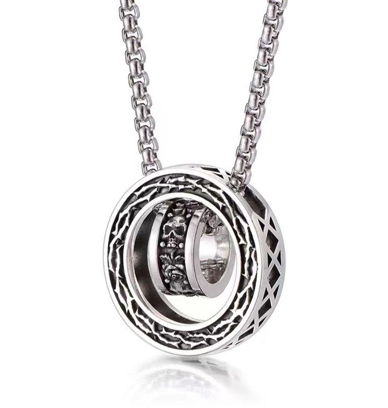 Men's Jewelry Thorn Skull Necklace Men's Double Ring Design Niche All Match Retro Personality Accessory Pendant_voghion.com