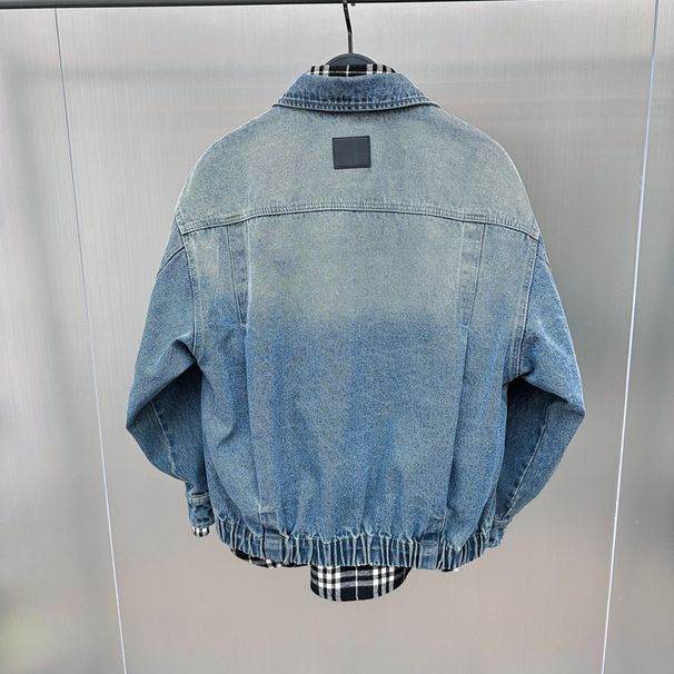 Herrenbekleidung Herbst neue Lederlabel-Jeansjacke Mode gewaschene Herren-Loose-Jacke Reversmantel Trend B2BJE3271_voghion.com