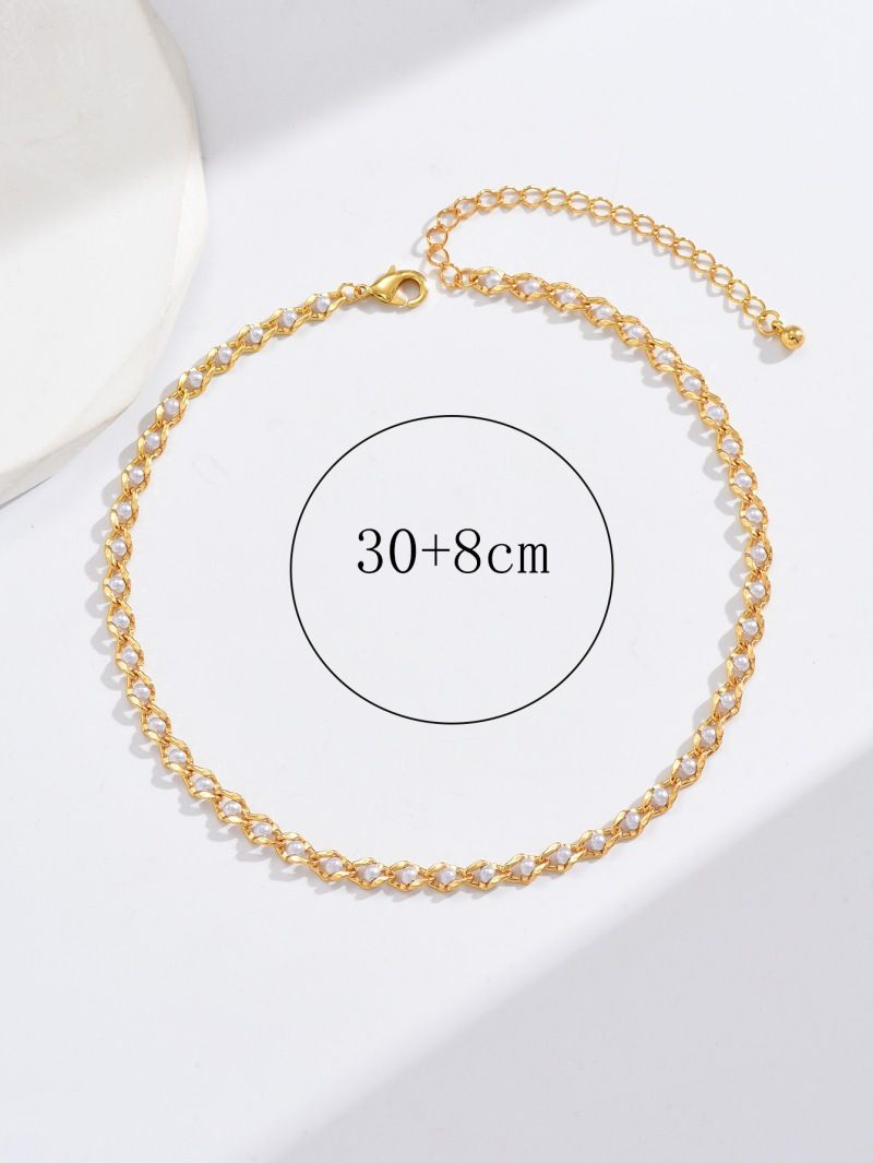 Savi Nischen-Goldperlenkette im gleichen Stil, kupferplattierte echte Gold-Kurzkette, vielseitige weibliche Schlüsselbeinkette_voghion.com