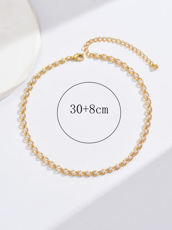 Savi Nischen-Goldperlenkette im gleichen Stil, kupferplattierte echte Gold-Kurzkette, vielseitige weibliche Schlüsselbeinkette_voghion.com