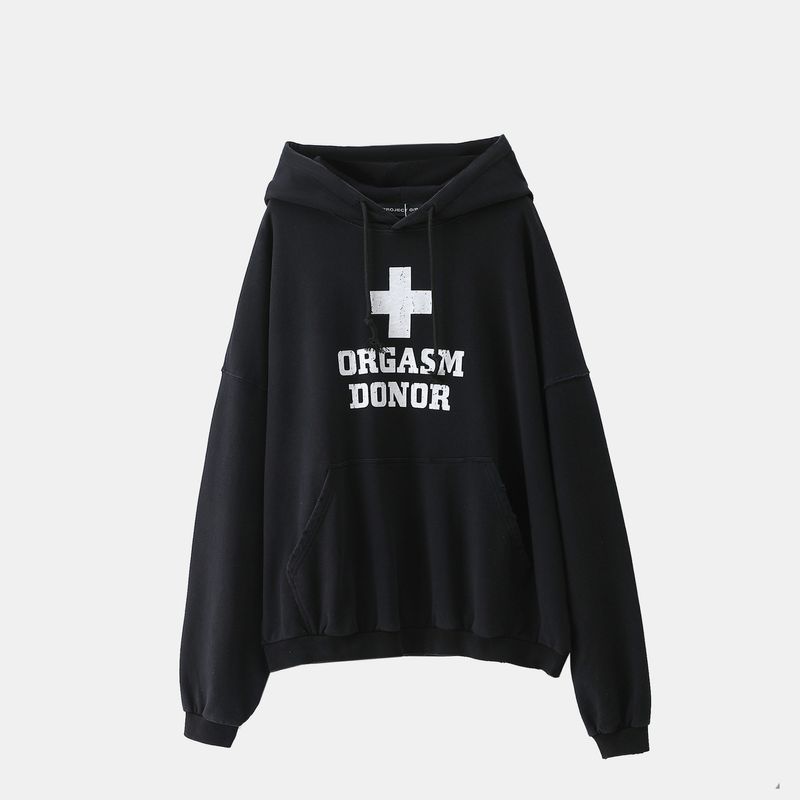 Pull à capuche ample et décontracté pour homme, version coréenne, imprimé croix, délavé, style décontracté_voghion.com