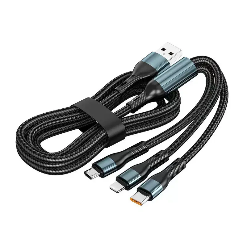 One Drag Three Charging Braided Fast Charge Line Android 3-in-1 Data Cable_voghion.com