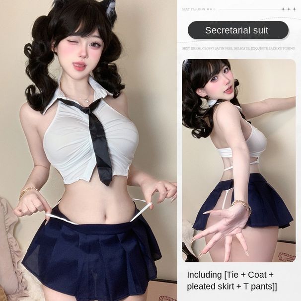 Pure Desire Vitality Kurzes Hemd Taillenplissierter College-Anzug Sexy Pure Desire Uniform Temptation Erotische Unterwäsche_voghion.com