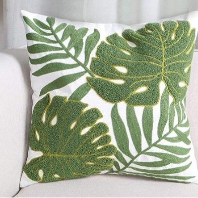 Federa per cuscino con ricamo a foglia verde e girasole - Federa per cuscino in stile boho per divano e soggiorno_voghion.com