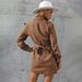 Ladies Spring Apparel Two-Piece Brown Casual Skirt Set_voghion.com