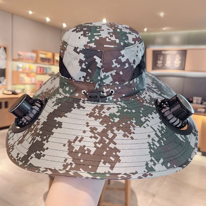 Camo Solar-Powered Double Fan Hat - Dual USB & Solar Charging For Extended Outdoor Use (UPF50+ Sun Protection, Adjustable Headband)_voghion.com