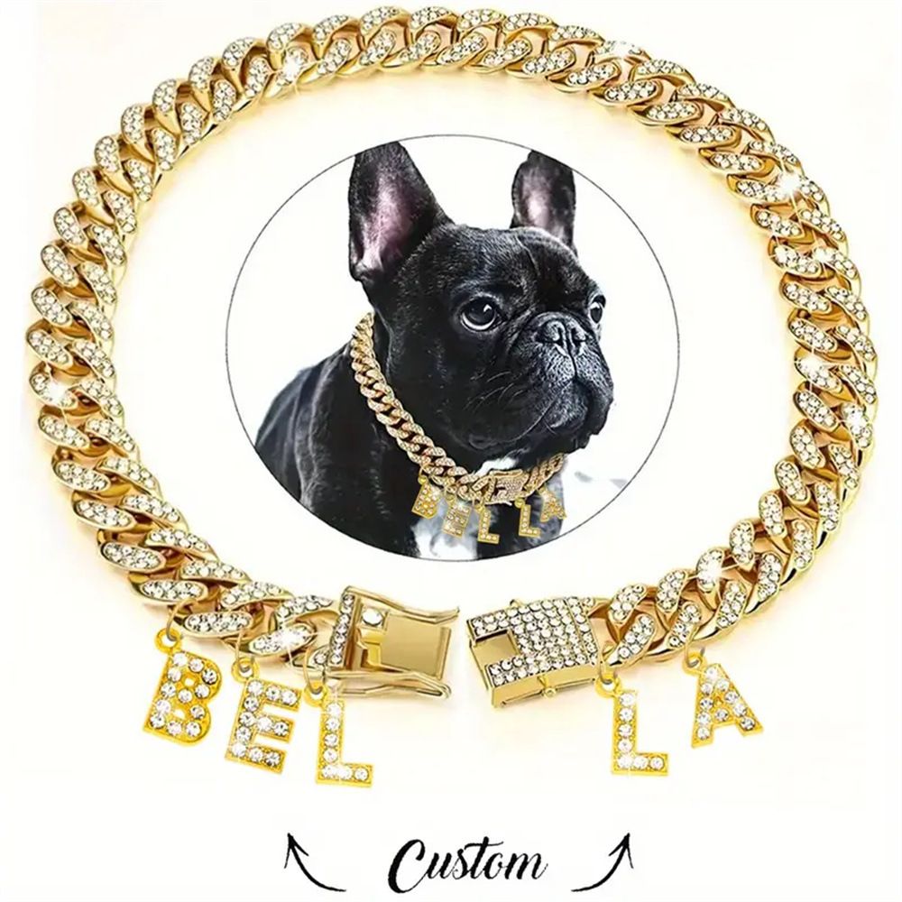 Heißer Verkauf Shiny Cuban Custom Kragen Brief Anhänger Double Lock Design Hip Hop Hund Halskette_voghion.com
