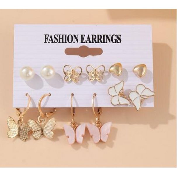 Earrings Exaggerated C Shaped Temperament Pearl Pendant Earrings Triangular Metal 9 Pieces_voghion.com