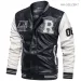 Mens Biker Jacket - Leather Flight Bomber Jacket, Black Slim Fit Varsity College Style PU Motorcycle Coat_voghion.com