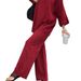 2025 Women's Solid Color Round Neck Linen Cotton Top Casual Tie Loose Pants 2-Piece Set_voghion.com
