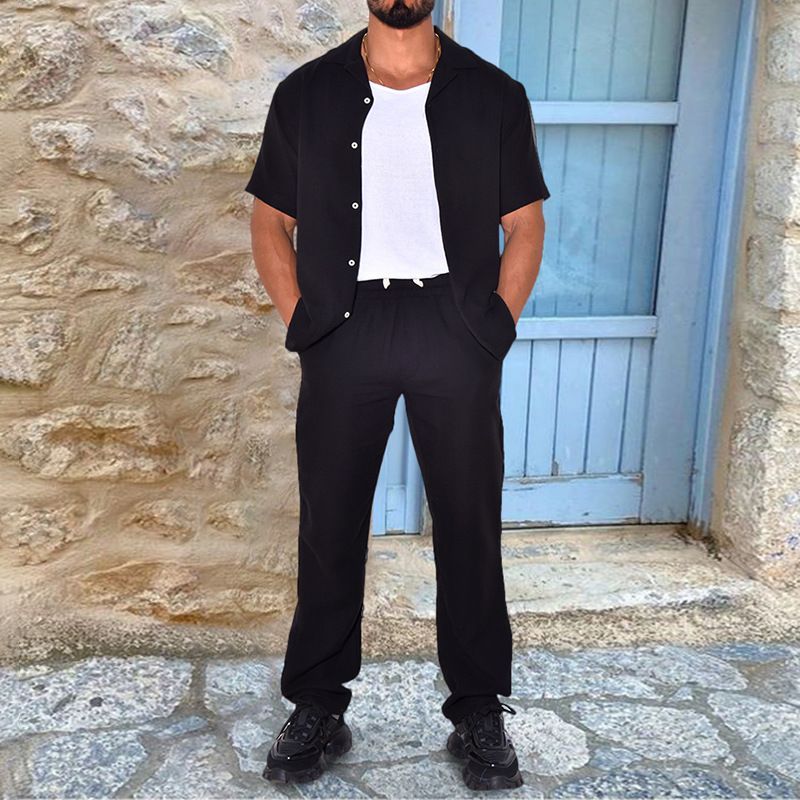 Loose Short-sleeved T-shirt Trousers Men's Cotton And Linen Suit_voghion.com