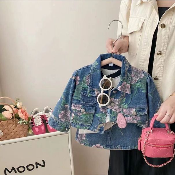 Abbigliamento per bambini 2024 autunno e inverno nuovi completi in denim per ragazze alla moda e carini completi in denim a due pezzi con fiori_voghion.com