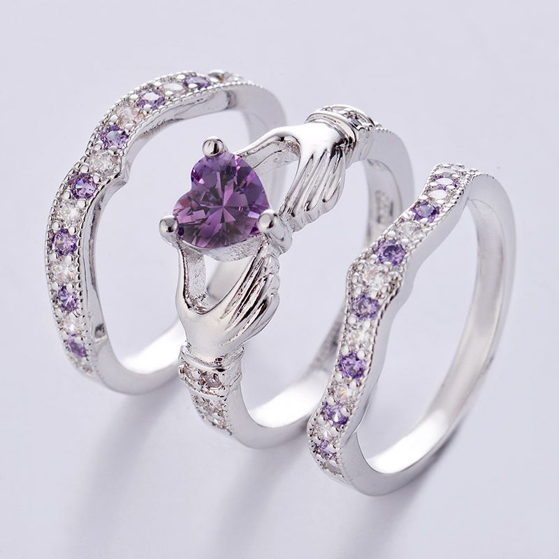 3-teiliges Set luxuriöser und eleganter Love-Ringe für Damen mit superglänzendem, eingelegtem synthetischem Zirkon, geeignet für Verlobung, Jahrestag, Festival, Party, Va_voghion.com