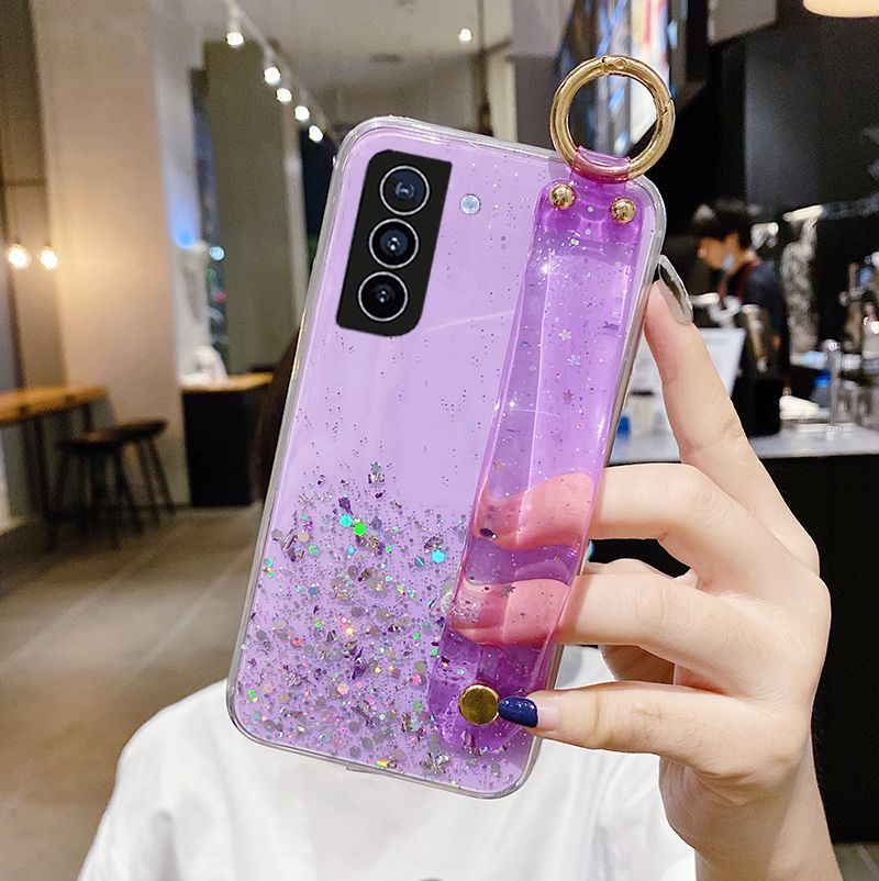 Bling Glitter Wrist Strap Stand Holder Case For Samsung S23 Ultra S22 S21 S20 FE Plus A24 A53 A13 A52 A14 A54 Soft Clear Cover_voghion.com