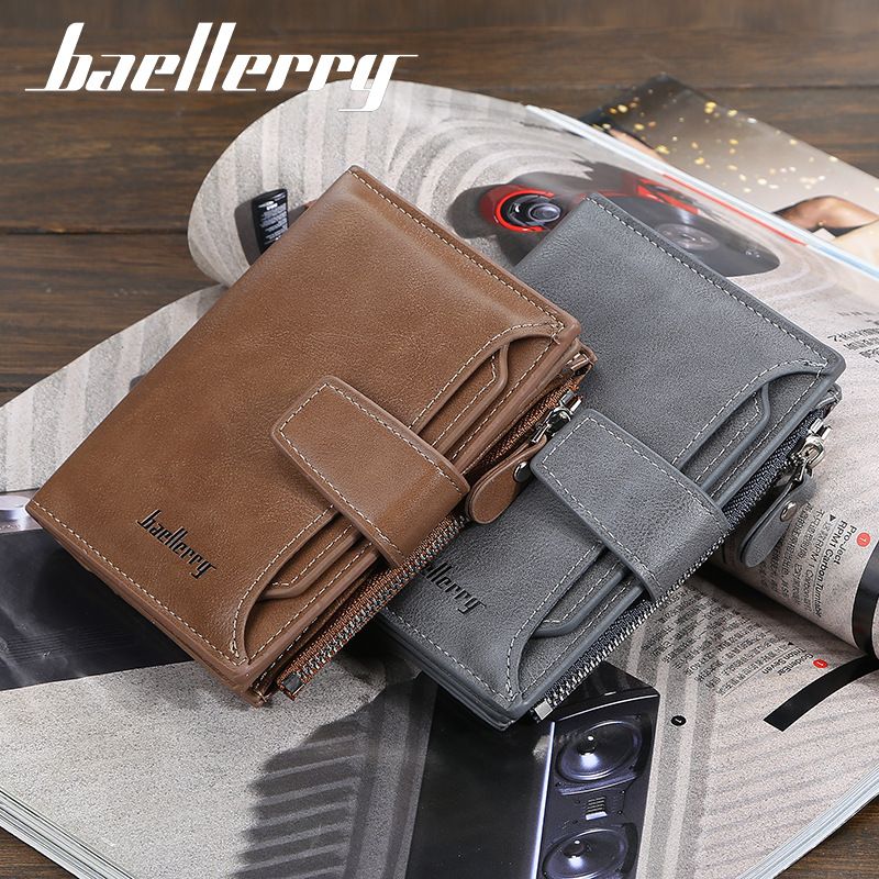 carteira baellerry masculina versão curta vertical com vários slots para cartão zíper porta-moedas carteira de motorista simples_voghion.com