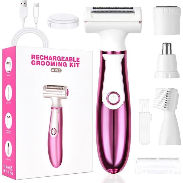 4 in 1 kabelloser, wiederaufladbarer, schmerzfreier Elektrorasierer für Damen, Bikini-Trimmer, Nass-Trocken-Haarentfernung für Gesicht, Beine,_voghion.com