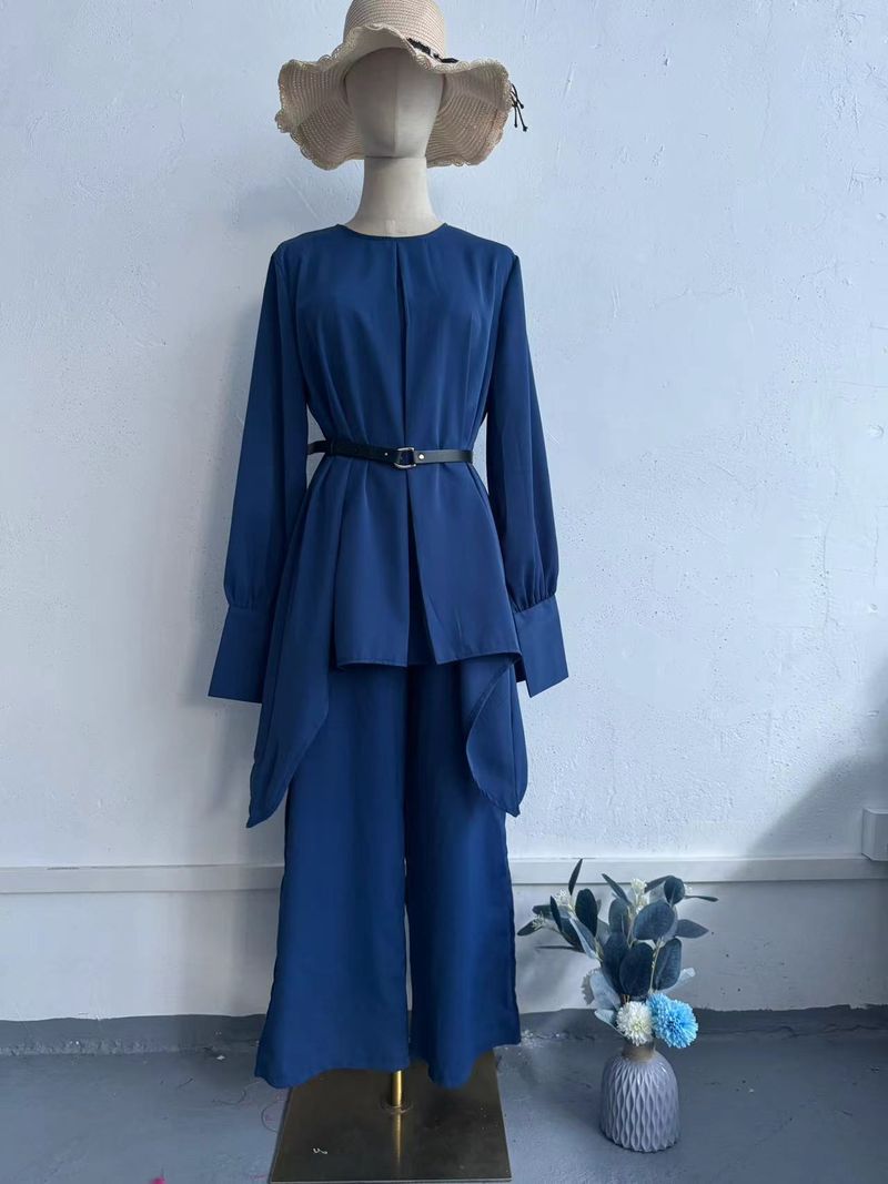 Femei musulmane îmbrăcăminte toamnă confortabil casual confortabil talie liliac cămașă mânecă lungă culoare solidă costum_voghion.com