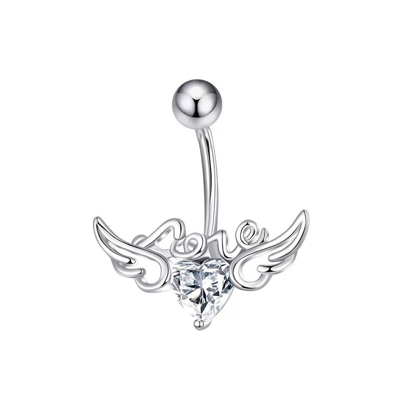 Piercing transfrontaliero con ali d'angelo in zircone intarsiato, dolce anello per ombelico a forma di cuore_voghion.com