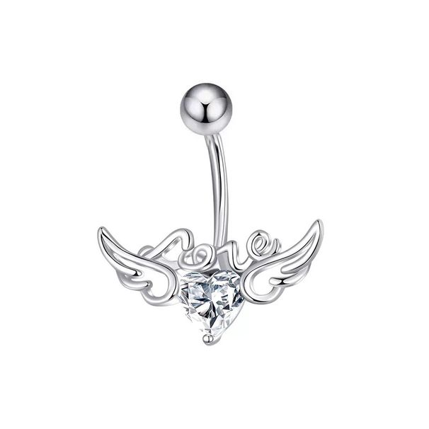 Piercing transfrontaliero con ali d'angelo in zircone intarsiato, dolce anello per ombelico a forma di cuore_voghion.com