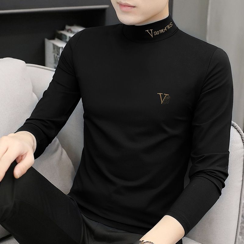 Maglietta termica da uomo a maniche lunghe, vestibilità slim, collo semi-dolce, strato di base invernale caldo, foderata in pile_voghion.com