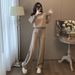 2024 trendy high-end design casual sportswear for women's autumn winter with fleece hoodie and wide leg pants two-piece_voghion.com