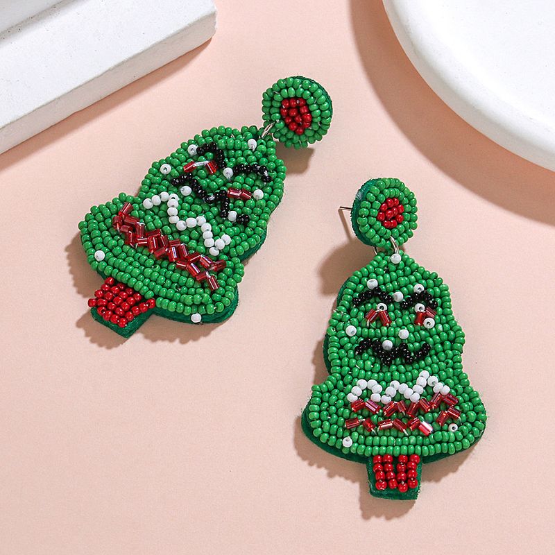 1 Pair Cute Christmas Tree Crutch Seed Bead Drop Earrings_voghion.com