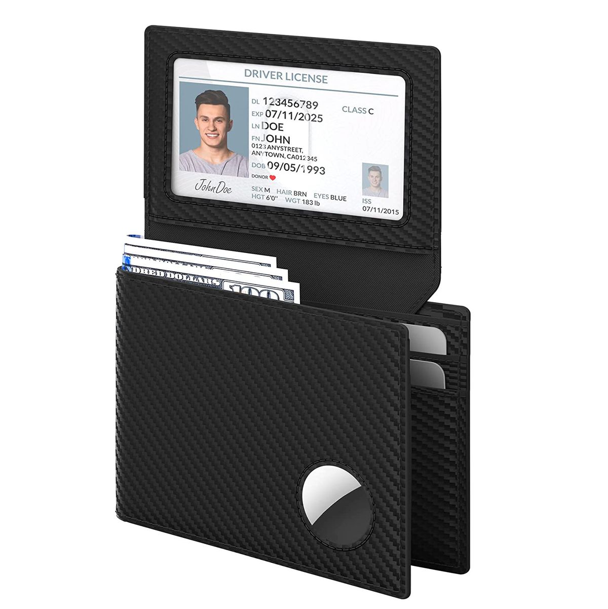 I produttori di borse da uomo forniscono portafogli da uomo in vera pelle con cerniera, in fibra di carbonio, antifurto, con spazzola Airtag Tracker, a 2 pieghe_voghion.com