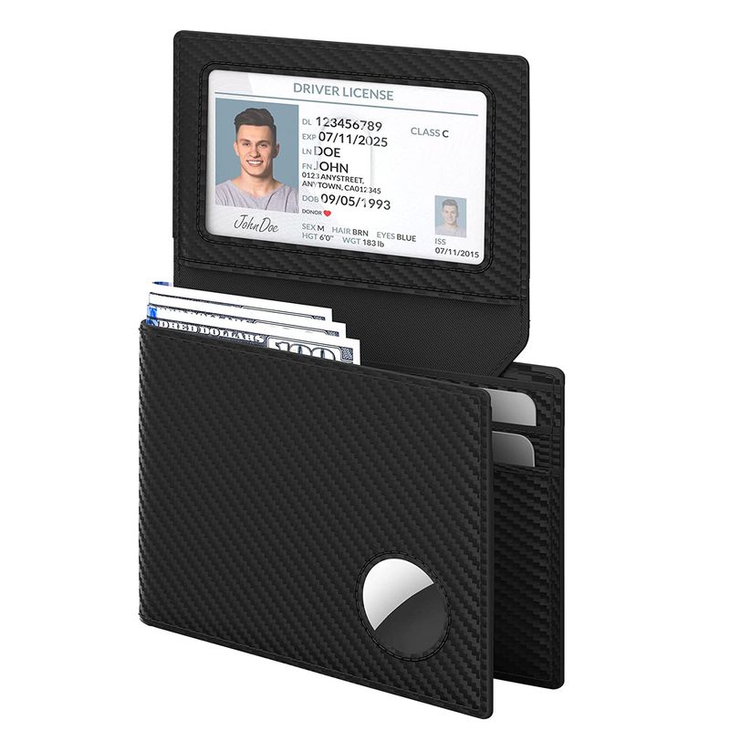 Les fabricants de sacs pour hommes fournissent des portefeuilles en cuir véritable pour hommes en fibre de carbone à 2 volets avec charnière, brosse antivol, traqueur Airtag_voghion.com